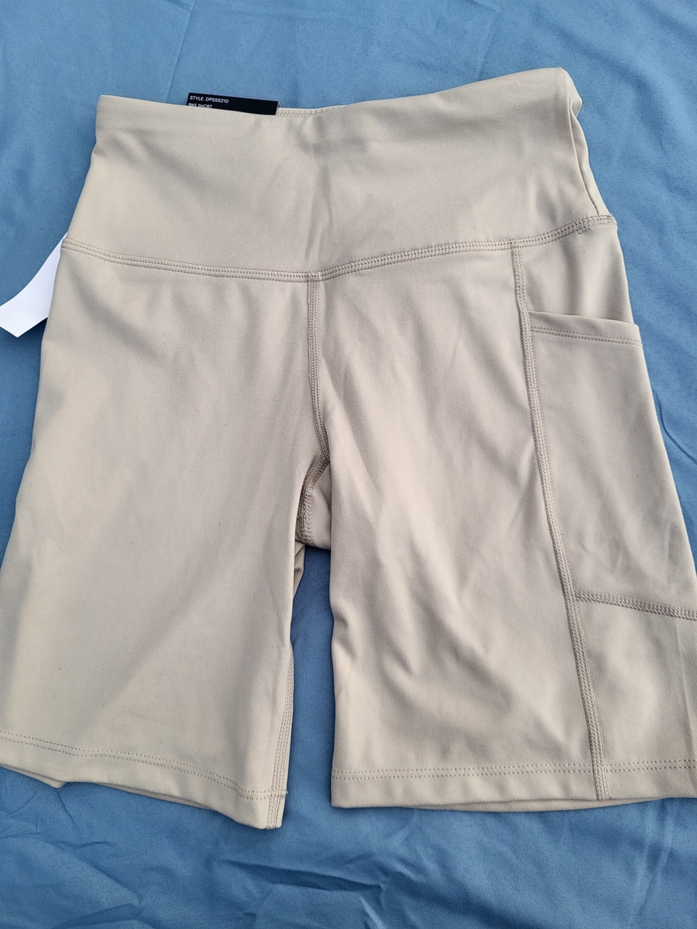 DKNY Beige High-Waist Bike Shorts with Side Pocket